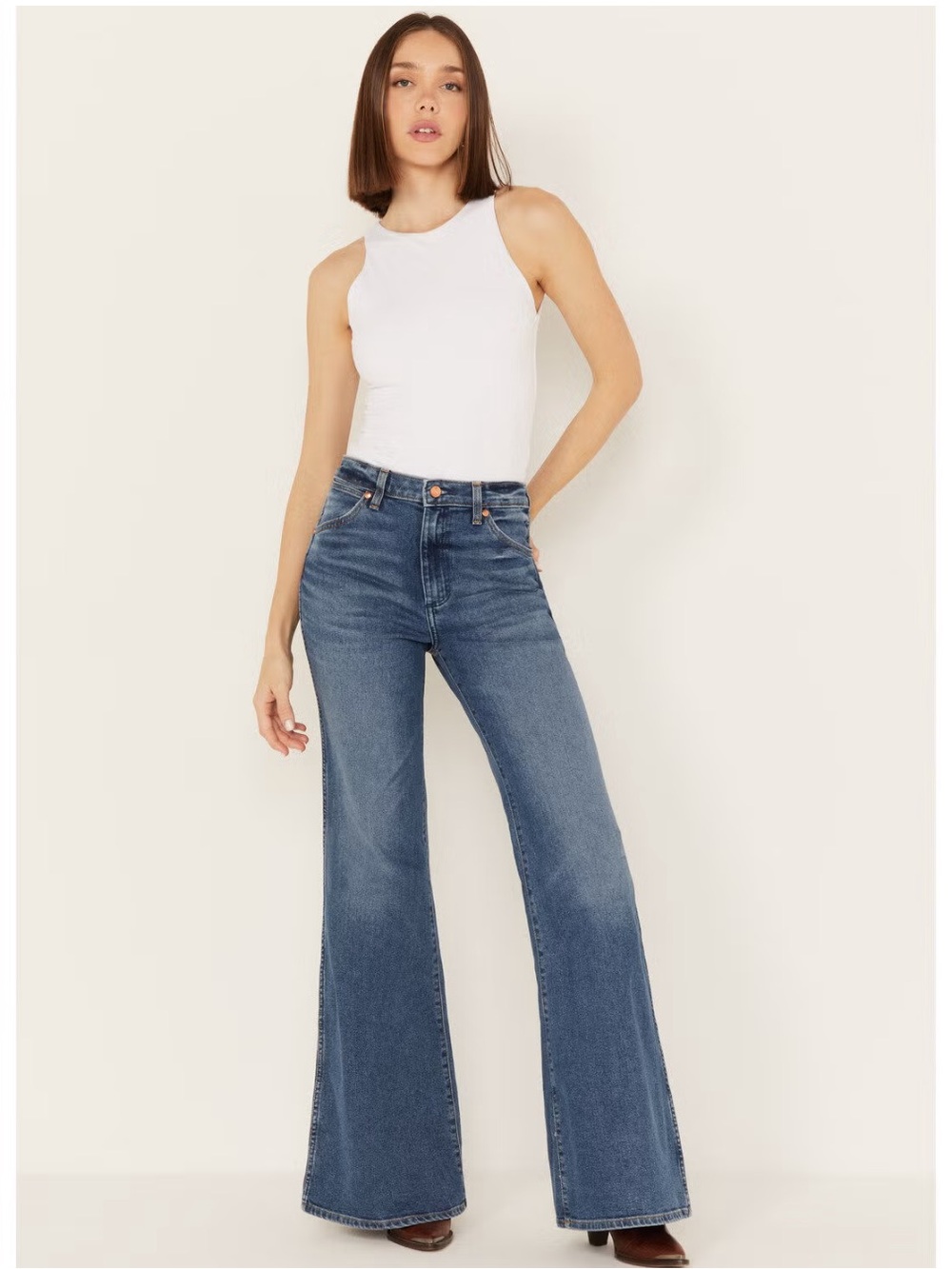 WRANGLER Wanderer Western Mid Rise Flare Denim Jeans